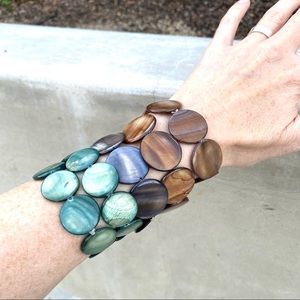 Mother of Pearl bracelet set 5 pc MOP coin beads shell iridescent metallic wide